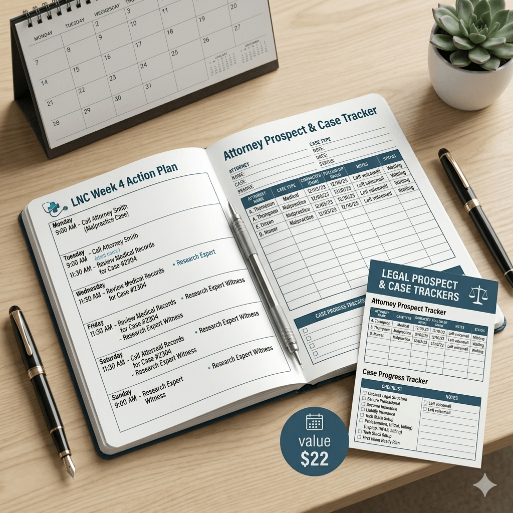 LNC Operations Pack Bundle | Legal Nurse Consultant Case Management Kit PDF | Checklists Planner Tools