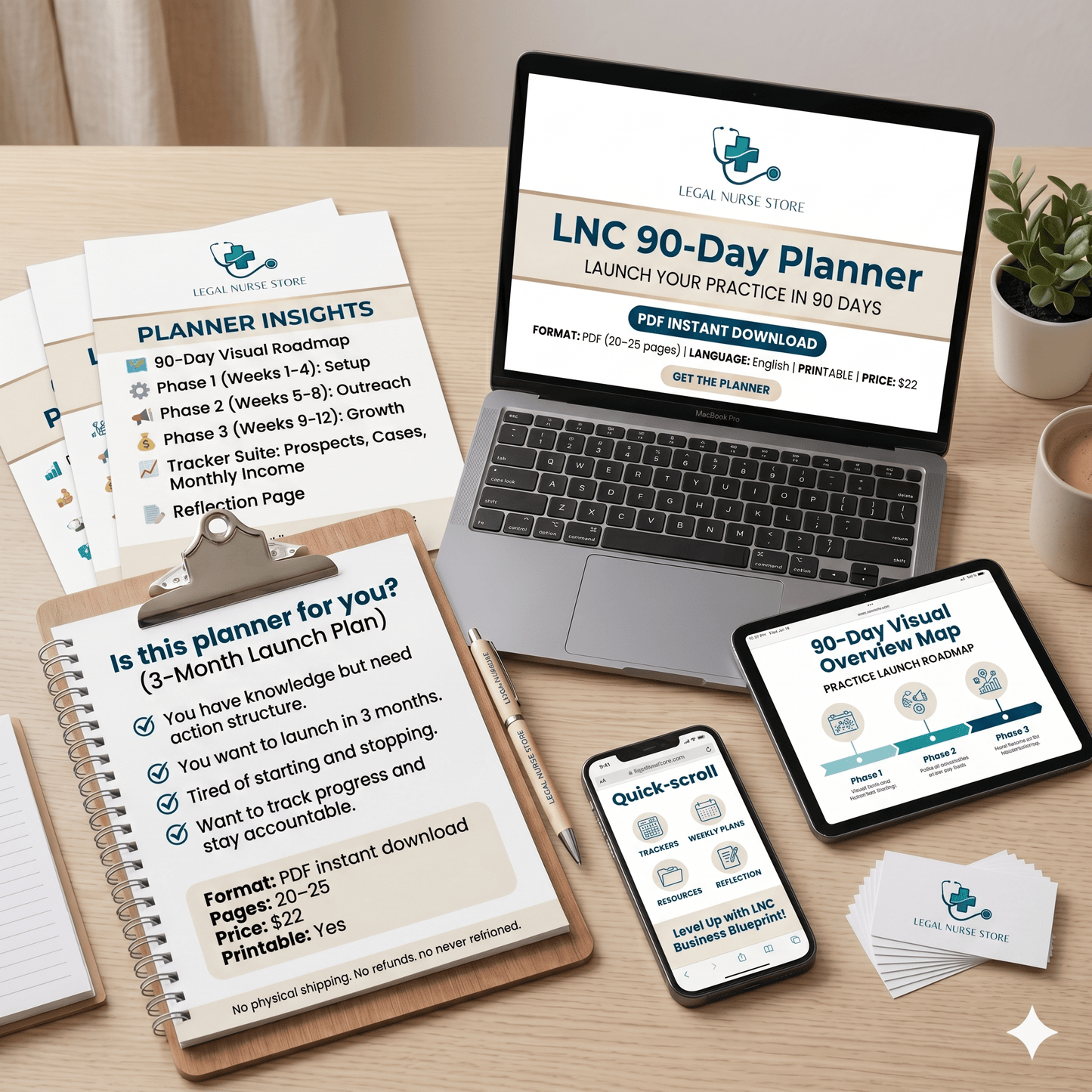 LNC 90-Day Planner | Legal Nurse Consultant Launch Plan PDF | Week by Week Action Guide Workbook