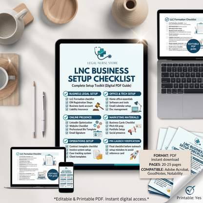 LNC Business Setup Checklist | Legal Nurse Consultant Business Launch PDF | Step by Step Setup Guide
