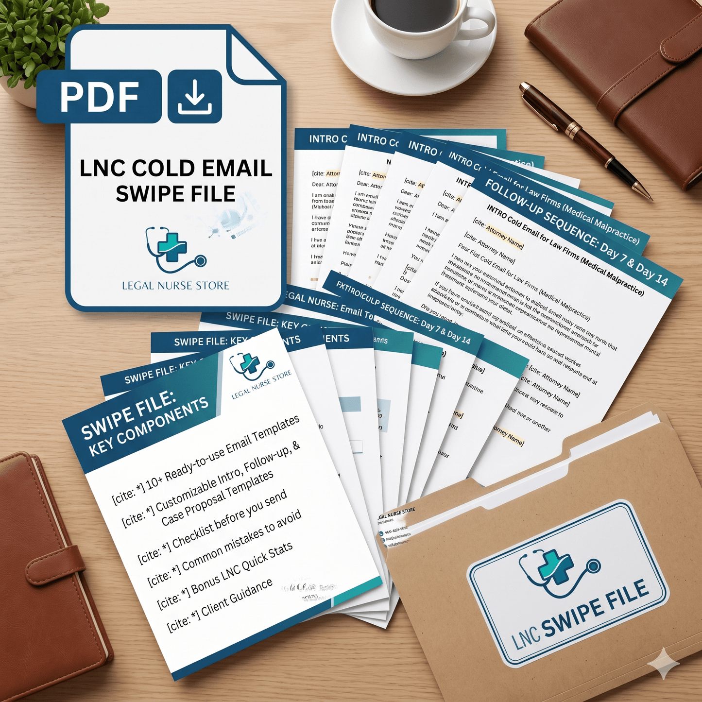 LNC Cold Email Swipe File | Legal Nurse Consultant Attorney Outreach Emails PDF | Done For You Templates