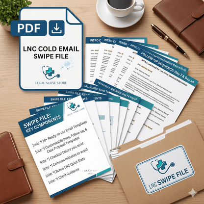 LNC Cold Email Swipe File | Legal Nurse Consultant Attorney Outreach Emails PDF | Done For You Templates