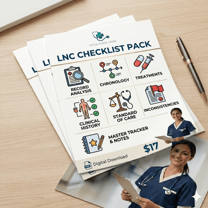 Medical Records Review Checklist Pack | Legal Nurse Consultant Case Review PDF | 10 Professional Checklists