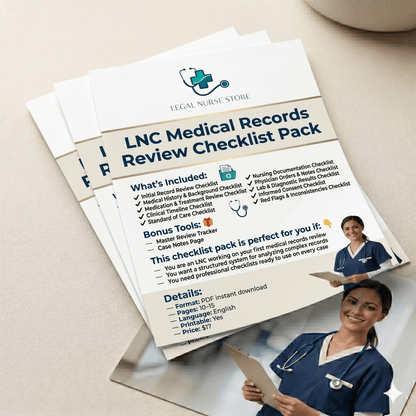 Medical Records Review Checklist Pack | Legal Nurse Consultant Case Review PDF | 10 Professional Checklists
