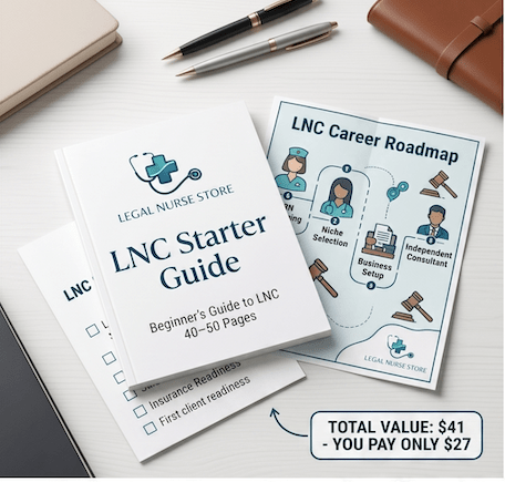 LNC Starter Pack Bundle | Legal Nurse Consultant Beginner Kit PDF | Career Roadmap Setup Checklist Guide