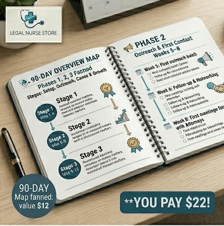 LNC 90-Day Planner | Legal Nurse Consultant Launch Plan PDF | Week by Week Action Guide Workbook