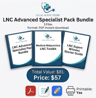 LNC Advanced Specialist Pack Bundle | Medical Malpractice Expert Witness Legal Nurse PDF | Specialist Kit